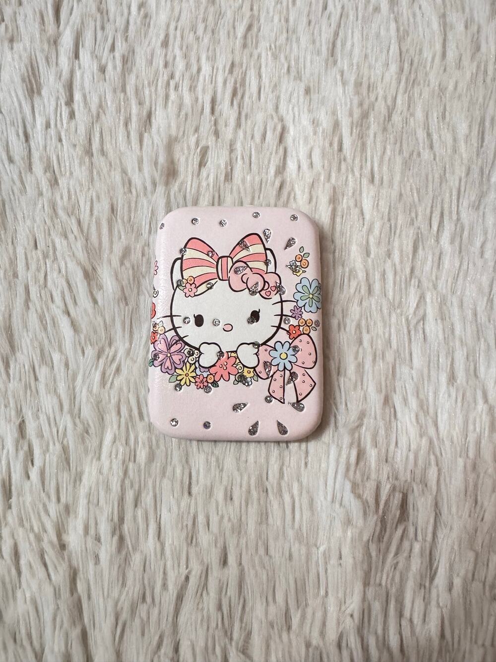 Sanrio Hello Kitty pink compact mirror doble side sparkly bow and flowers